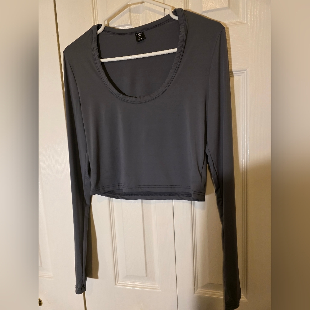 Long Sleeve Crop Top Trio (Set) Size Cobalt Blue/Mauve/Grey Lg